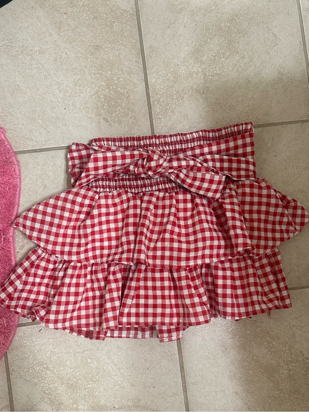 H&M Red Gingham Tiered Ruffle Mini Skirt - Picture 2 of 4
